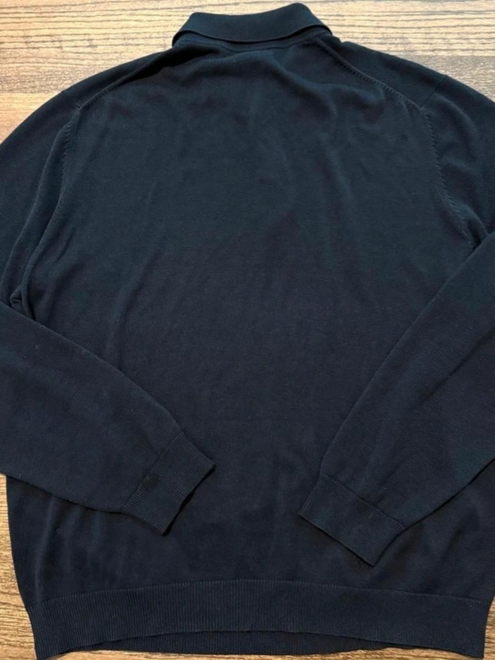 Men's Long-Sleeve Knit Polo in Navy - Classic Collared Shirt - Picture 2 of 3